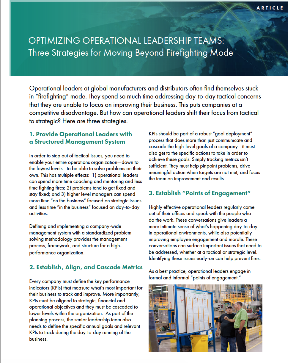 OPTIMIZING OPERATIONAL LEADERSHIP TEAMS: Three Strategies for Moving Beyond Firefighting Mode